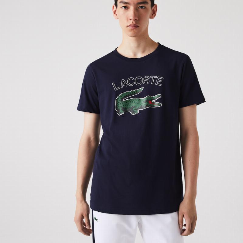 Maglietta Lacoste Sport Blu Marino Logo Verde - immagine 2